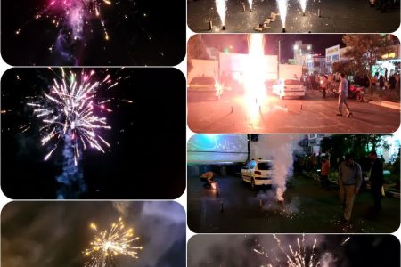 نورافشانی آسمان شهر پرند در شب عید غدیر خم